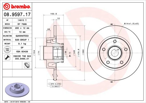 BREMBO brake disc 08.9597.17, set of 2 - Brake Disc
