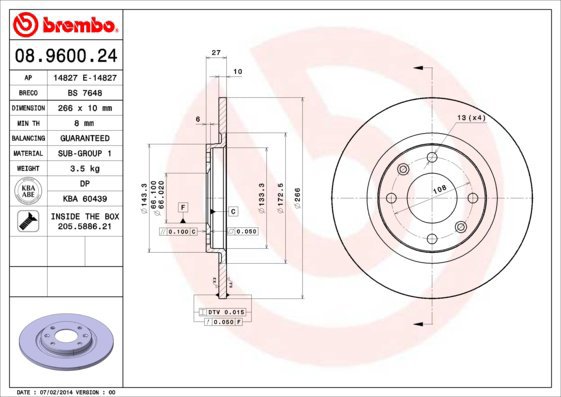 BREMBO brake disc 08.9600.24, set of 2 - Brake Disc