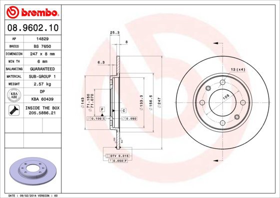 BREMBO brake disc 08.9602.10, set of 2 - Brake Disc