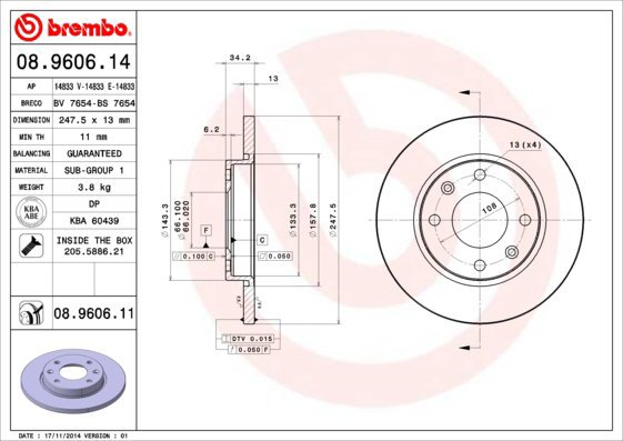 BREMBO brake disc 08.9606.14, set of 2 - Brake Disc