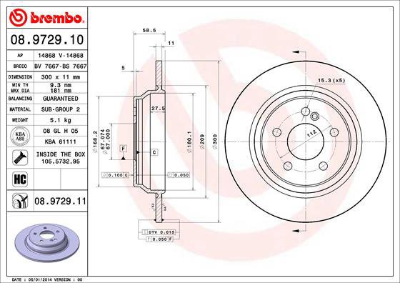 BREMBO brake disc 08.9729.10, set of 2 - Brake Disc