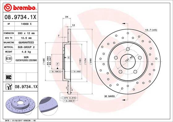 BREMBO brake disc 08.9734.1X, set of 2 - Brake Disc
