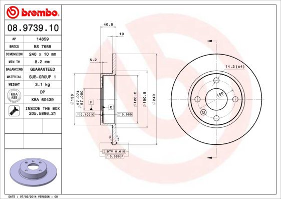 BREMBO brake disc 08.9739.10, set of 2 - Brake Disc