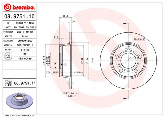 BREMBO brake disc 08.9751.10, set of 2 - Brake Disc