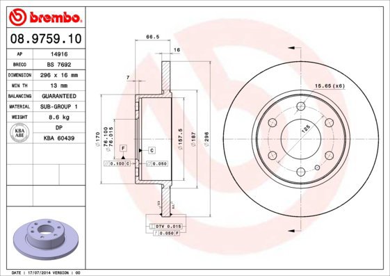 BREMBO brake disc 08.9759.10, set of 2 - Brake Disc