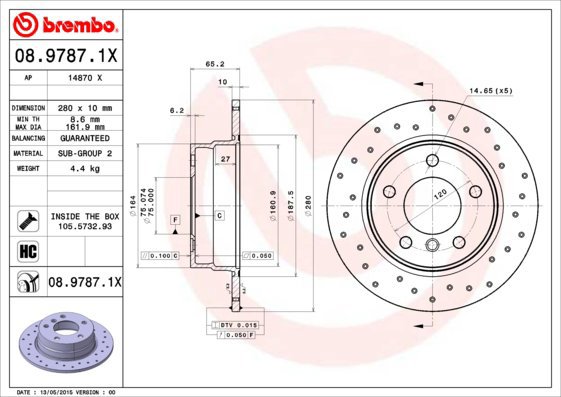 BREMBO brake disc 08.9787.1X, set of 2 - Brake Disc