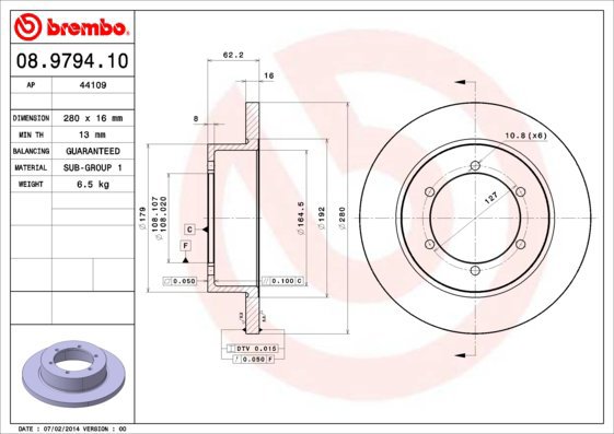 BREMBO brake disc 08.9794.10, set of 2 - Brake Disc
