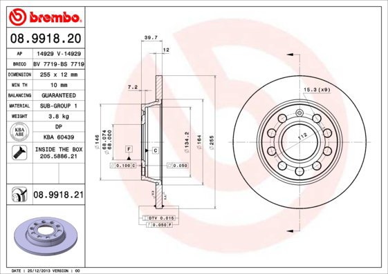 BREMBO brake disc 08.9918.20, set of 2 - Brake Disc