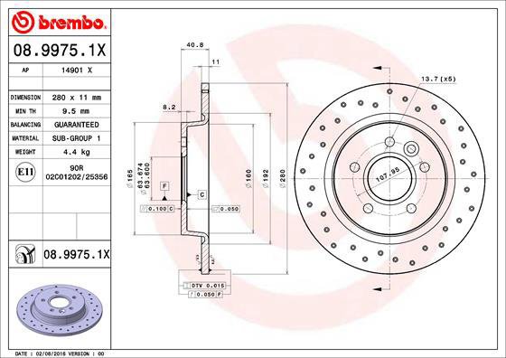 BREMBO brake disc 08.9975.1X, set of 2 - Brake Disc