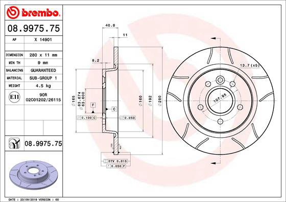 BREMBO brake disc 08.9975.75, set of 2 - Brake Disc