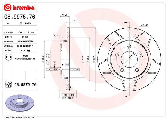 BREMBO brake disc 08.9975.76, set of 2 - Brake Disc