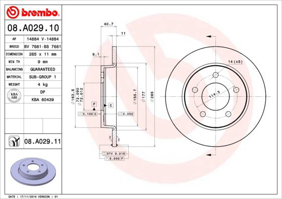 BREMBO brake disc 08. A029.11, set of 2 - Brake Disc