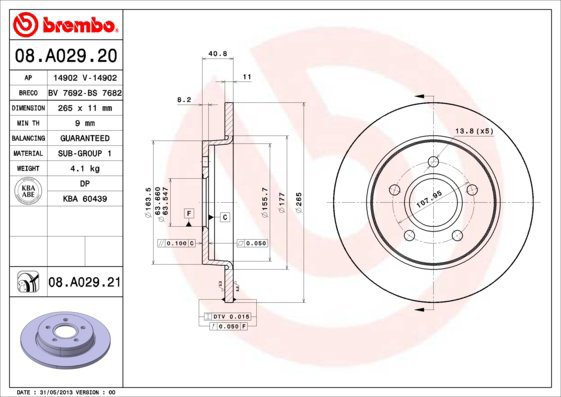 BREMBO brake disc 08. A029.21, set of 2 - Brake Disc