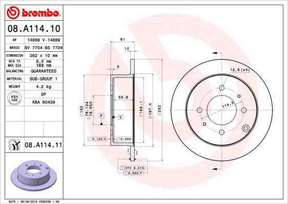 BREMBO brake disc 08. A114.11, set of 2 - Brake Disc