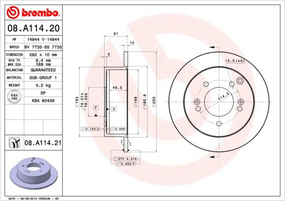 BREMBO brake disc 08. A114.20, set of 2 - Brake Disc