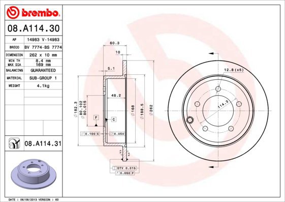 BREMBO brake disc 08. A114.30, set of 2 - Brake Disc