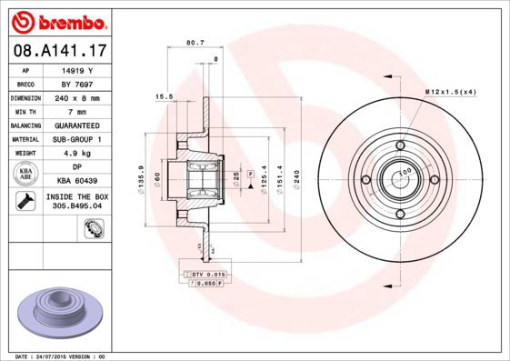 BREMBO brake disc 08. A141.17, set of 2 - Brake Disc