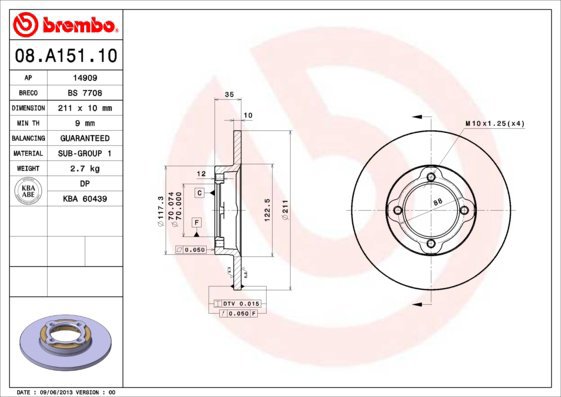 BREMBO brake disc 08. A151.10, set of 2 - Brake Disc
