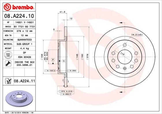 BREMBO brake disc 08. A224.10, set of 2 - Brake Disc
