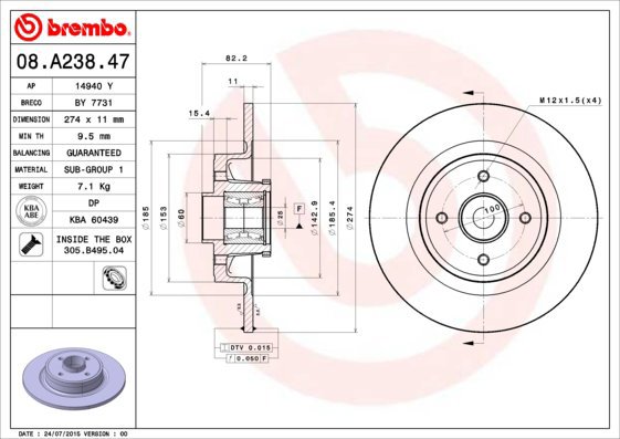 BREMBO brake disc 08. A238.47, set of 2 - Brake Disc
