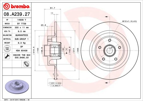 BREMBO brake disc 08. A239.27, set of 2 - Brake Disc