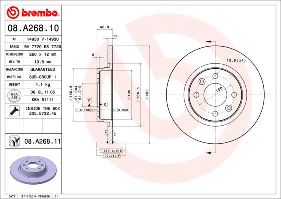 BREMBO brake disc 08. A268.11, set of 2 - Brake Disc