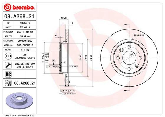 BREMBO brake disc 08. A268.21, set of 2 - Brake Disc