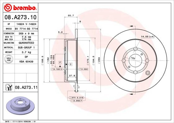 BREMBO brake disc 08. A273.11, set of 2 - Brake Disc