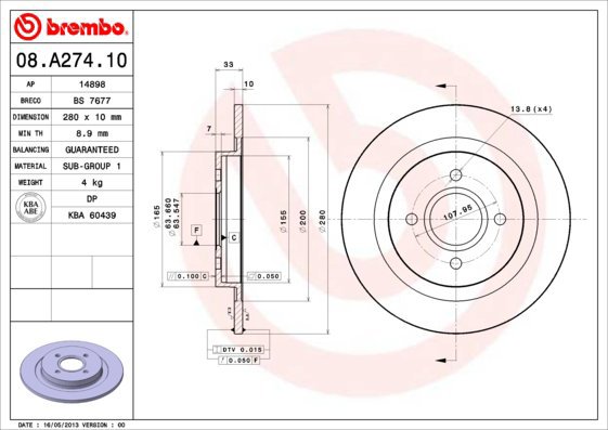 BREMBO brake disc 08. A274.10, set of 2 - Brake Disc