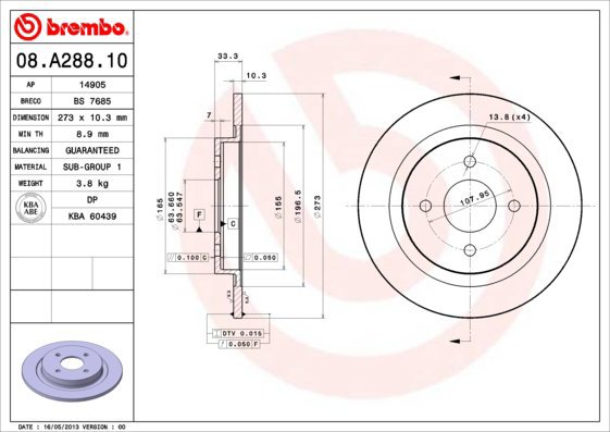 BREMBO brake disc 08. A288.10, set of 2 - Brake Disc