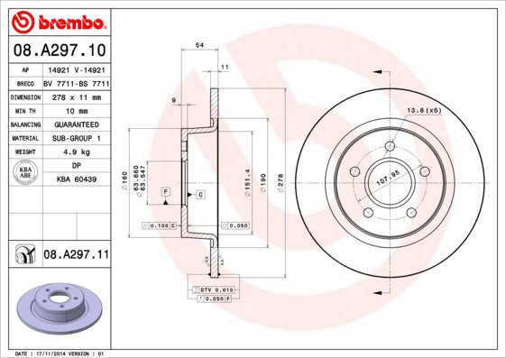 BREMBO brake disc 08. A297.10, set of 2 - Brake Disc