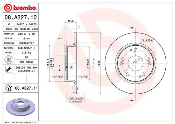 BREMBO brake disc 08. A327.11, set of 2 - Brake Disc