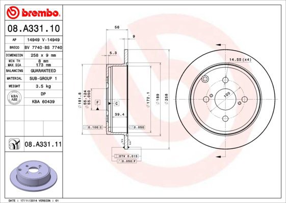 BREMBO brake disc 08. A331.11, set of 2 - Brake Disc