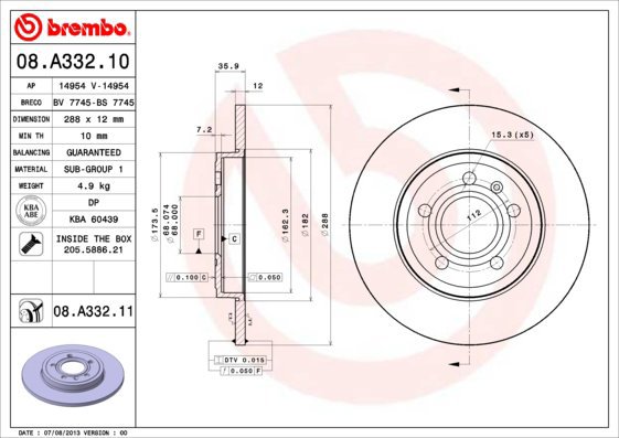 BREMBO brake disc 08. A332.11, set of 2 - Brake Disc
