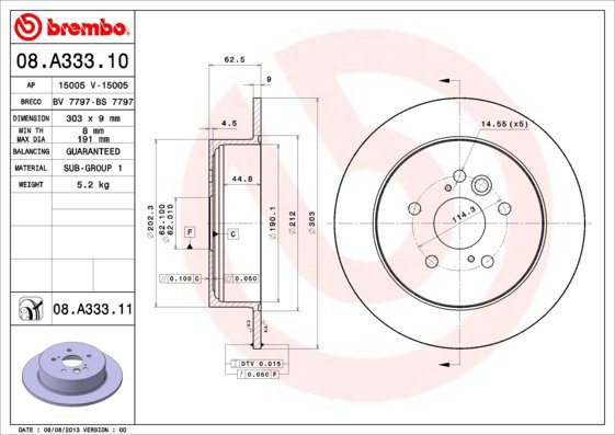BREMBO brake disc 08. A333.11, set of 2 - Brake Disc