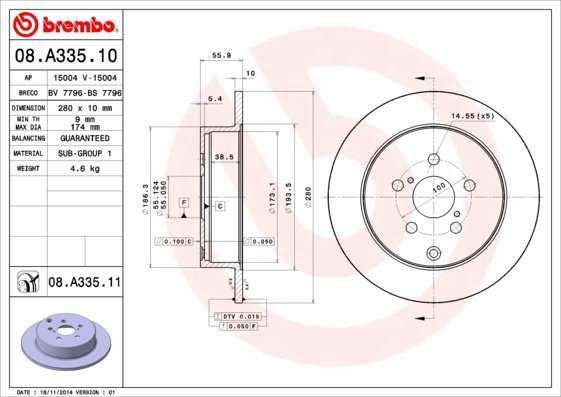 BREMBO brake disc 08. A335.11, set of 2 - Brake Disc