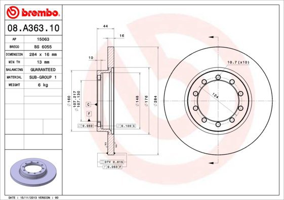BREMBO brake disc 08. A363.10, set of 2 - Brake Disc