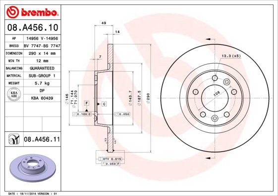 BREMBO brake disc 08. A456.10, set of 2 - Brake Disc