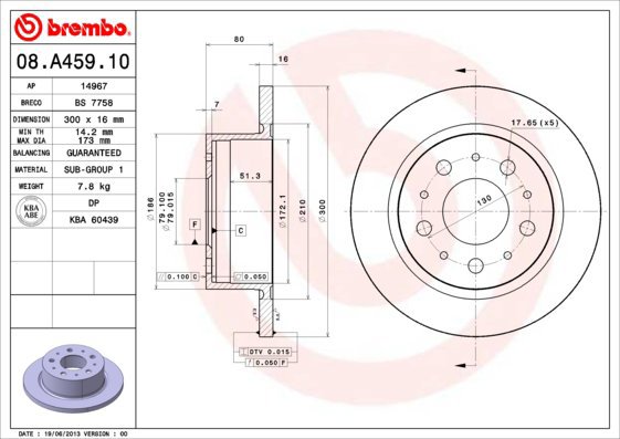 BREMBO brake disc 08. A459.10, set of 2 - Brake Disc