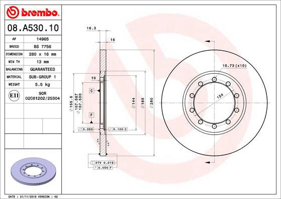 BREMBO brake disc 08. A530.10, set of 2 - Brake Disc