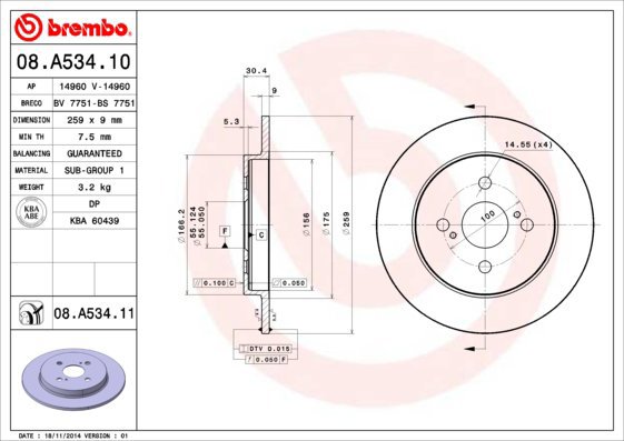 BREMBO brake disc 08. A534.11, set of 2 - Brake Disc