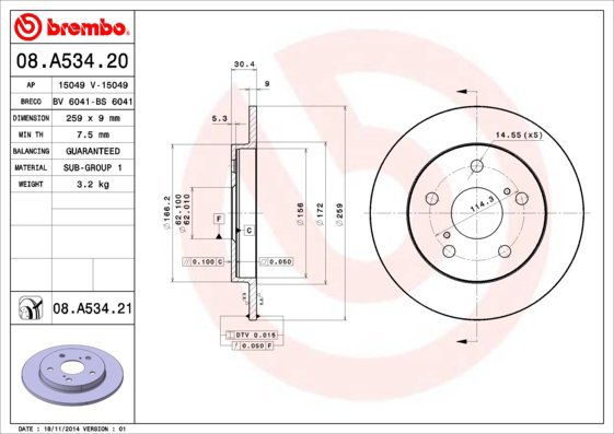 BREMBO brake disc 08. A534.20, set of 2 - Brake Disc