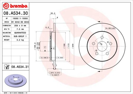 BREMBO brake disc 08. A534.30, set of 2 - Brake Disc