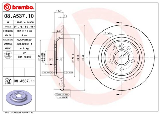 BREMBO brake disc 08. A537.11, set of 2 - Brake Disc