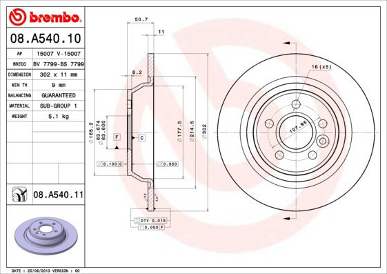 BREMBO brake disc 08. A540.11, set of 2 - Brake Disc