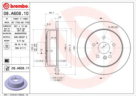 BREMBO brake disc 08. A608.10, set of 2 - Brake Disc