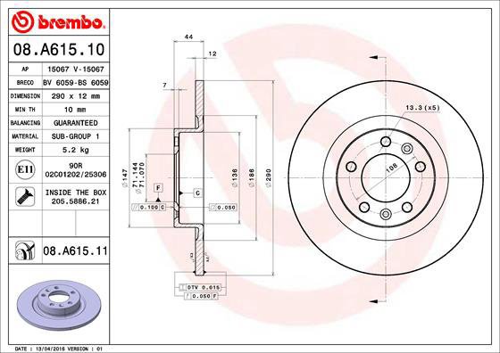 BREMBO brake disc 08. A615.11, set of 2 - Brake Disc