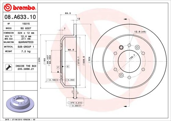 BREMBO brake disc 08. A633.10, set of 2 - Brake Disc