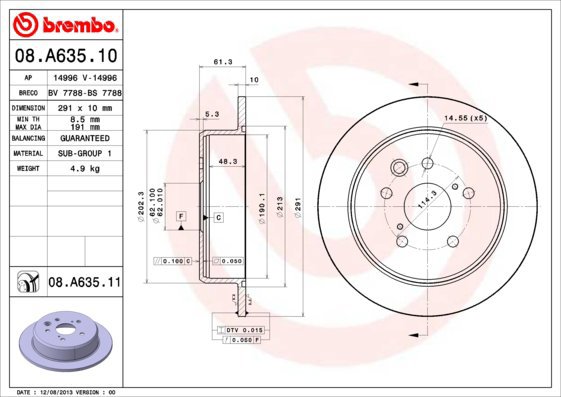 BREMBO brake disc 08. A635.10, set of 2 - Brake Disc
