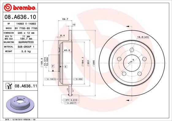 BREMBO brake disc 08. A636.10, set of 2 - Brake Disc